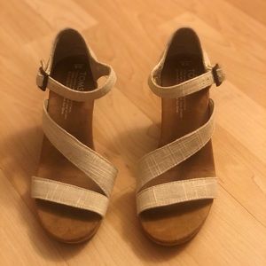 TOMS Clarissa Wedge Natural Linen/Cork Sandal